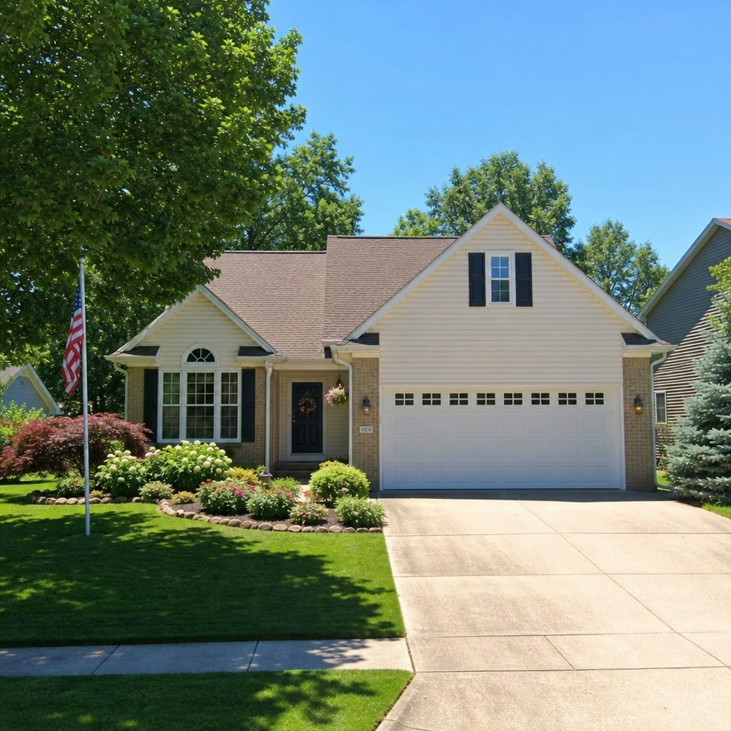 A beautifully maintained suburban home in Michigan during a sunny summer day