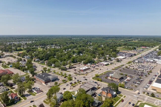 Aerial view of Davison, Michigan with a main commercial road and surrounding neighborhoods